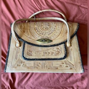 Vintage Aztec Hand-tooled shoulder bag.